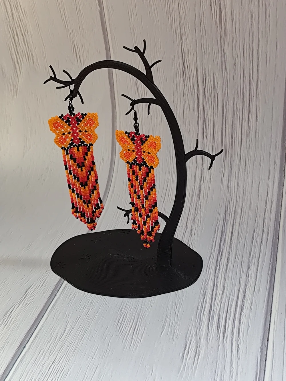Yellow and Black Beaded Butterfly Fringe Earrings - Women Jewelry